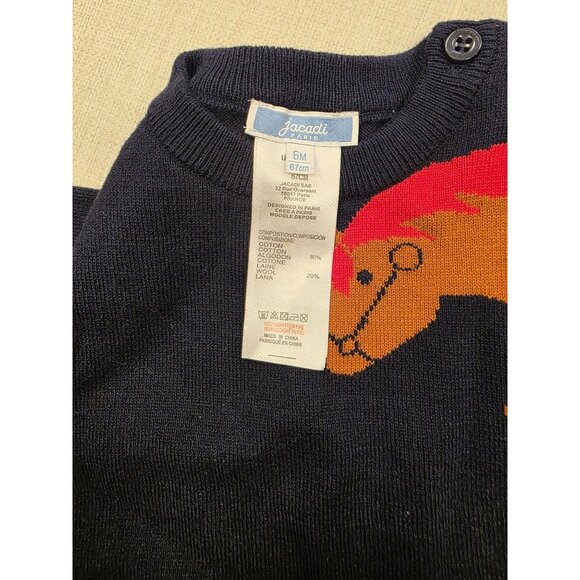 Jacadi Paris Baby Sweater Size 6M Horse Motif Cotton/Wool Blend French Preppy - Picture 3 of 5